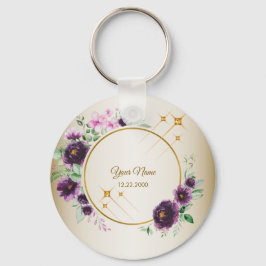 Hochzeitsgeschenk Party Lila Rosa Blumen Grün Gold Schlüsselanhänger