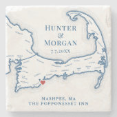 Hochzeitsgeschenk Popponesset Inn Cape Cod Karte Steinuntersetzer (Vorderseite)