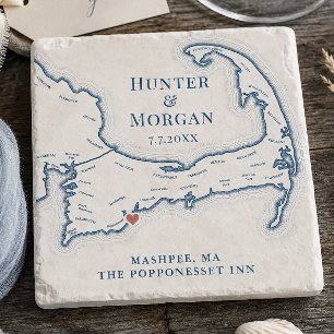 Hochzeitsgeschenk Popponesset Inn Cape Cod Karte Steinuntersetzer