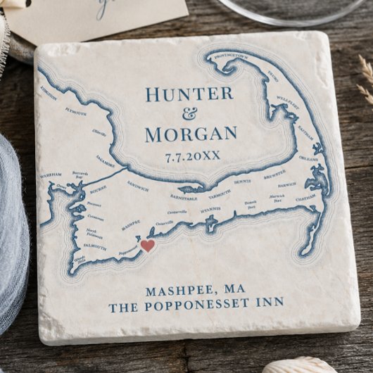 Hochzeitsgeschenk Popponesset Inn Cape Cod Karte Steinuntersetzer