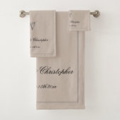 Hochzeitsgeschenk Rustic Monogram Newlyweds Gesche Badhandtuch Set (Insitu)