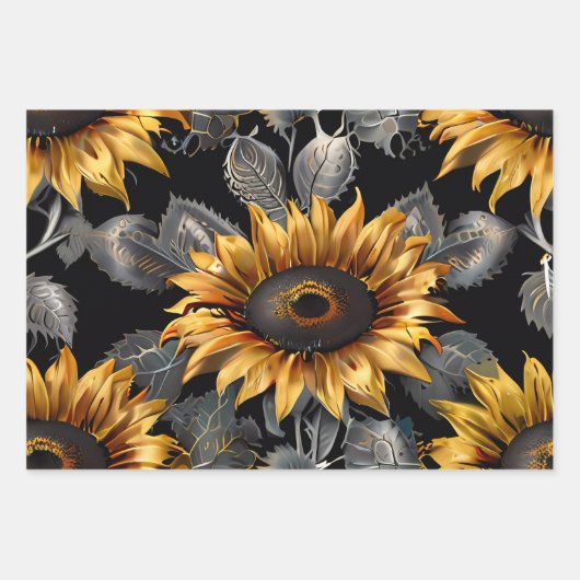 Hochzeitsgeschenk Silver & Gold Sonnenblume Geschenkpapier Set (Vorderseite 2)
