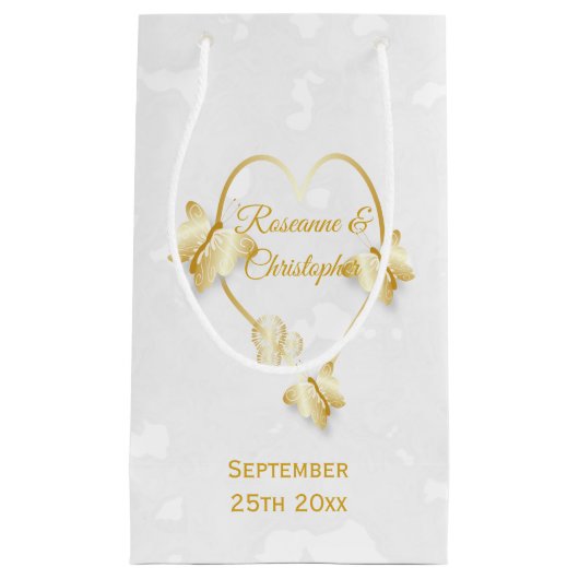 Hochzeitsgeschenk Tasche Gold farbige Herzklopfen Kleine Geschenktüte (Vorderseite)