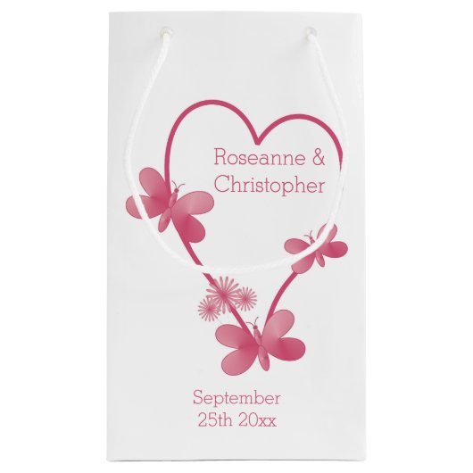 Hochzeitsgeschenk Tasche Pink Herz und Schmetterli Kleine Geschenktüte (Rückseite)