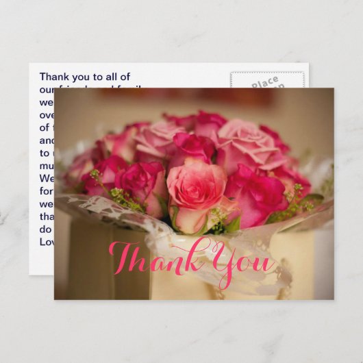 Hochzeitsgeschenk Vielen Dank Pink Floral Bouquet Postkarte (Vorne/Hinten)