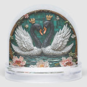 Hochzeitsgeschenk zwei elegante Schwäne mit Kronen Schneekugeln (Rückseite)