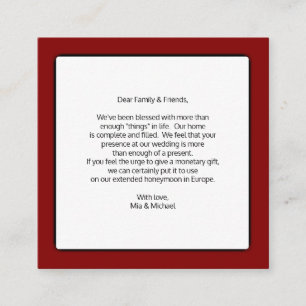 Hochzeitsgeschenke für gutes Geld Begleitkarte