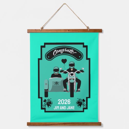 Hochzeitsgeschenke für Motorräder Wandteppich Mit Holzrahmen (Vorderseite)