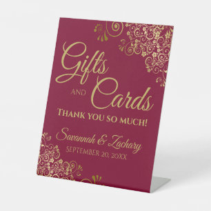 Hochzeitsgeschenke & Karten Danke, Burgundy & Gold Sockelschild