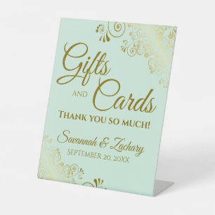 Hochzeitsgeschenke & Karten Danke Mint Green & Gol Sockelschild