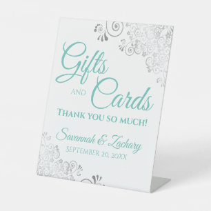Hochzeitsgeschenke & Karten Silver Frills & Aqua A Sockelschild