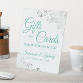 Hochzeitsgeschenke & Karten Silver Frills & Aqua A Sockelschild (In SItu)