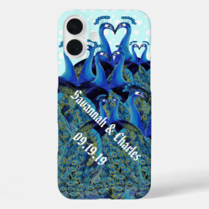 Hochzeitsgeschenke mit Vintage-Pfauen, die sich kü iPhone 16 Plus Hülle
