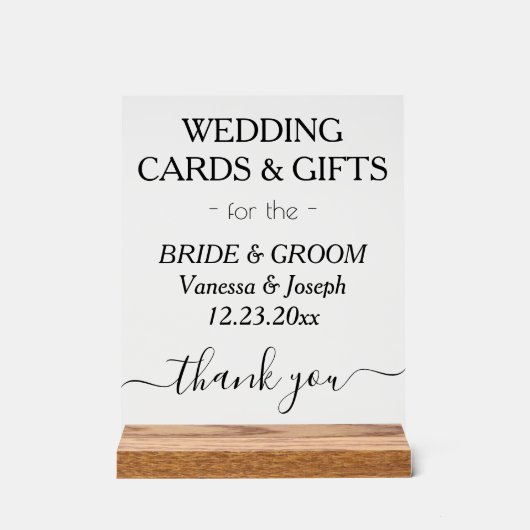 Hochzeitsgeschenke White Black Names Clear Acrylschild (Vorderseite)