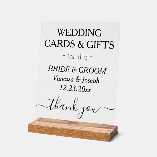 Hochzeitsgeschenke White Black Names Clear Acrylschild (Winkel)