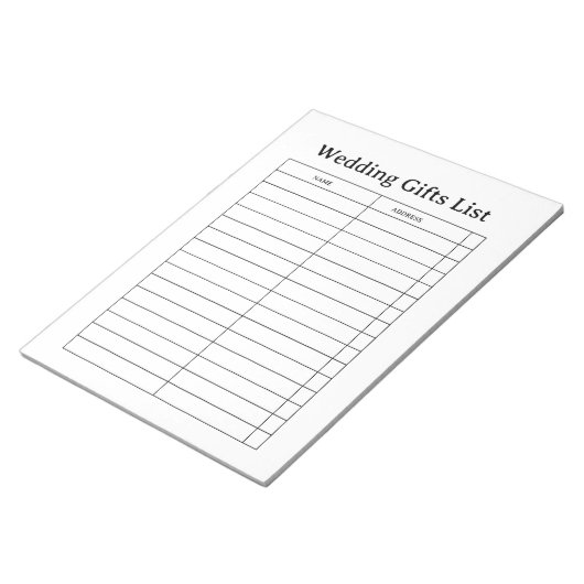 Hochzeitsgeschenkliste Notizblock (angewinkelt)