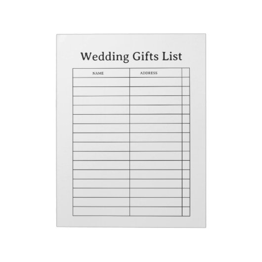 Hochzeitsgeschenkliste Notizblock (Rotiert)