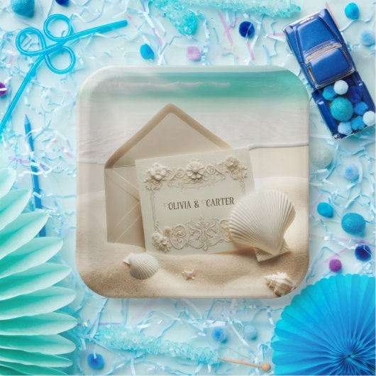 Hochzeitsgeschichten im Strand von Ocean Sand Pappteller (Party)