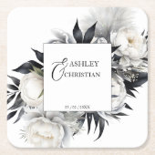 Hochzeitsgeschirr für Schwarzweiß Rechteckiger Pappuntersetzer (Vorderseite)
