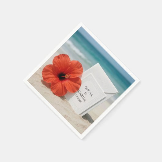 Hochzeitsgeschoss am Strand mit Hibiskus Blume Serviette (Ecke)