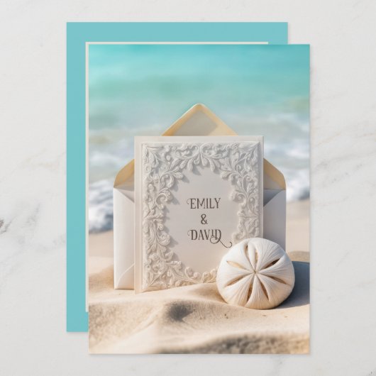 Hochzeitsgeschosse mit Strand Sand Dollar Einladung (Vorne/Hinten)