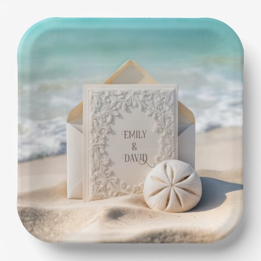 Hochzeitsgeschosse mit Strand Sand Dollar Pappteller (Vorderseite)