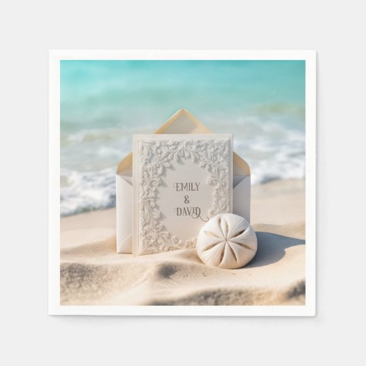 Hochzeitsgeschosse mit Strand Sand Dollar Serviette (Vorderseite)