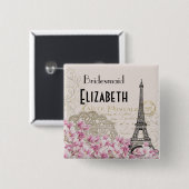 Hochzeitsgesellschaft Vintage Eiffelturm Button (Vorne & Hinten)