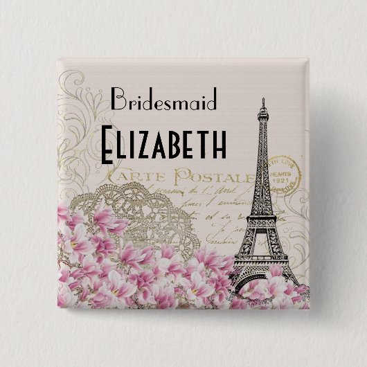 Hochzeitsgesellschaft Vintage Eiffelturm Button (Vorderseite)