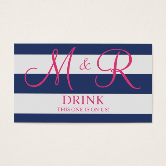 Hochzeitsgetränk für Navy Blue und Pink Monogram (Vorderseite)