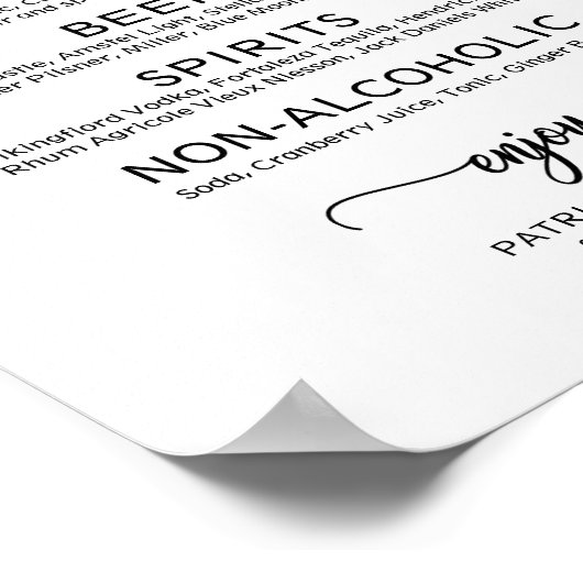 Hochzeitsgetränke Bar Menu Black Calligraphy Poste Poster (Ecke)