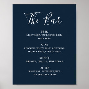 Hochzeitsgetränke-Bar-Menü mit blauem Schriftzeich Poster