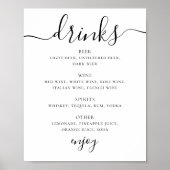 Hochzeitsgetränke Bar-Menü mit Schwarzweiß-Schrift Poster (Vorne)