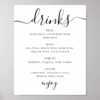 Hochzeitsgetränke Bar-Menü mit Schwarzweiß-Schrift