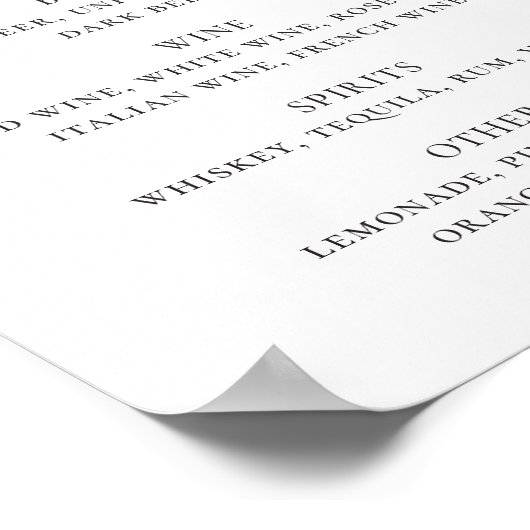 Hochzeitsgetränke Bar Poster (Ecke)