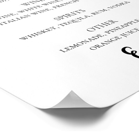 Hochzeitsgetränke Bar Poster (Ecke)