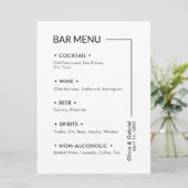 Hochzeitsgetränke. Einfaches, modernes Bar Menu Menükarte (Stehend Vorderseite)