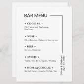 Hochzeitsgetränke. Einfaches, modernes Bar Menu Menükarte (Vorne/Hinten)