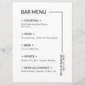 Hochzeitsgetränke. Einfaches, modernes Bar Menu Menükarte (Vorderseite)