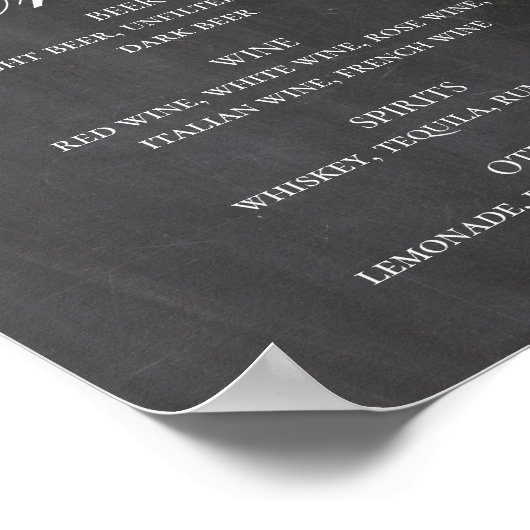 Hochzeitsgetränke im Chalkboard. Rosa Blumenalkoho Poster (Ecke)