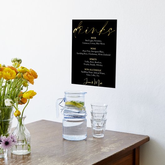 Hochzeitsgetränke Schwarzes Bar Menu Foil Prints Foliendrucke (Ablage(Küche))