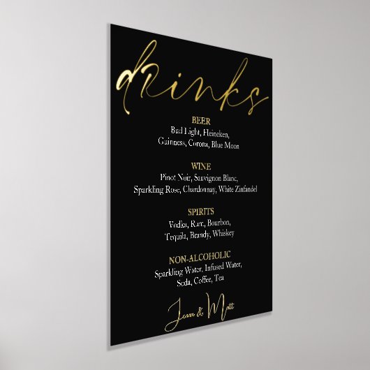 Hochzeitsgetränke Schwarzes Bar Menu Foil Prints Foliendrucke (Ablage )