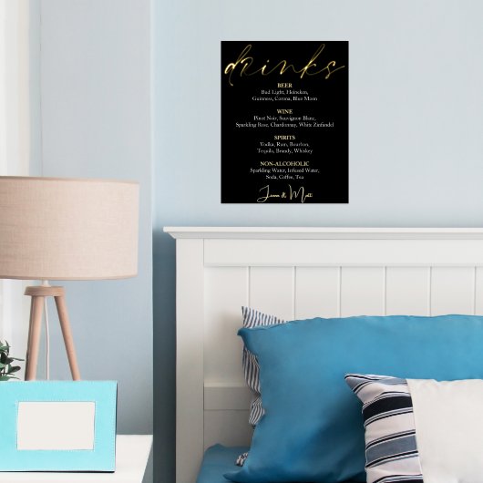 Hochzeitsgetränke Schwarzes Bar Menu Foil Prints Foliendrucke (In Situ (Schlafzimmer))