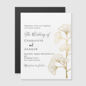 Hochzeitsginkgo-Blätter mit Goldschrift Magneteinladung (Vorne/Hinten)