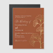 Hochzeitsginkgo-Blätter Terrakotta-Braungold-Luxus Magneteinladung (Vorne/Hinten)