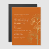 Hochzeitsginkgo-Blätter verbrannten Orangengold Magneteinladung (Vorne/Hinten)