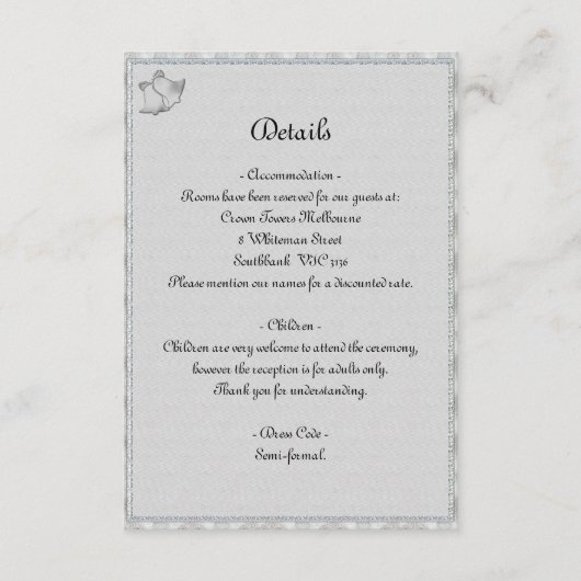 Hochzeitsglocken Elegante Silberhochzeit Details Begleitkarte (Vorderseite)