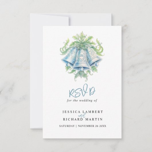 Hochzeitsglocken und grüne UAWG RSVP Karte (Vorderseite)