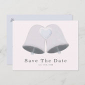 Hochzeitsglocken und Herz-Verlobung Save the Date Postkarte (Vorne/Hinten)