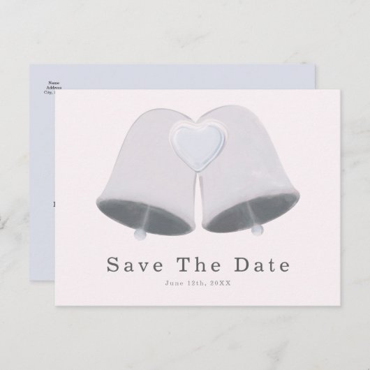Hochzeitsglocken und Herz-Verlobung Save the Date Postkarte (Vorne/Hinten)